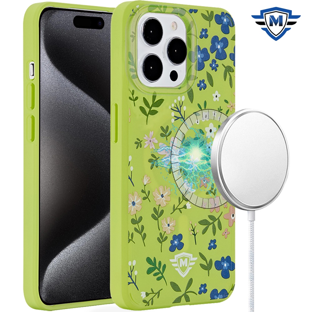 for iphone 15 pro max metkase (magnetic) premium recycled eco friendly grs imd case green floral