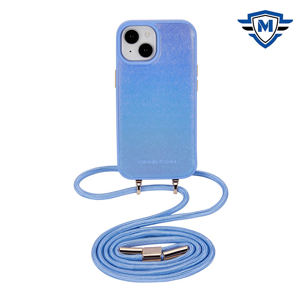 for iphone 15 pro max metkase (magnetic) premium two tone hybrid pu leather with lanyard blue