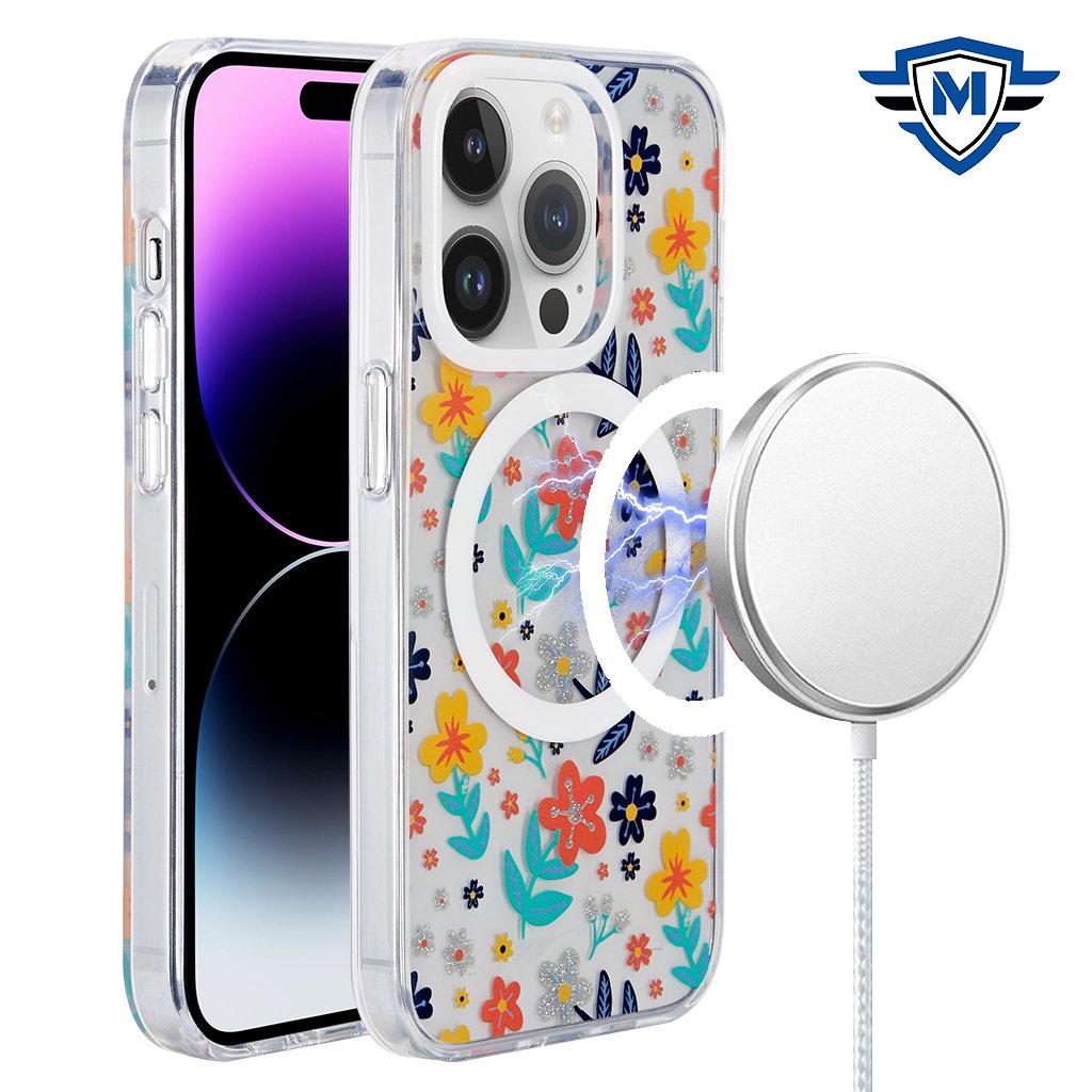for iphone 15 pro metkase double protection imd design pattern [magnetic circle] premium case colorful floral