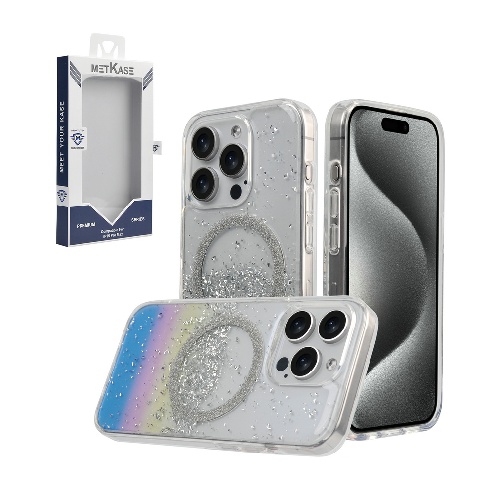 for iphone 15 pro metkase glitter transparet [magnetic circle] shockproof hybrid colorful