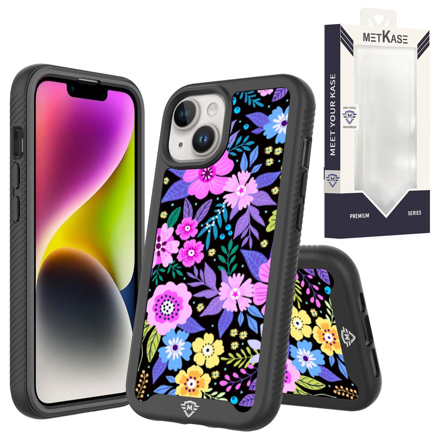 for iphone 15 pro metkase premium exotic design hybrid case in slide out package colorful flower arrangement