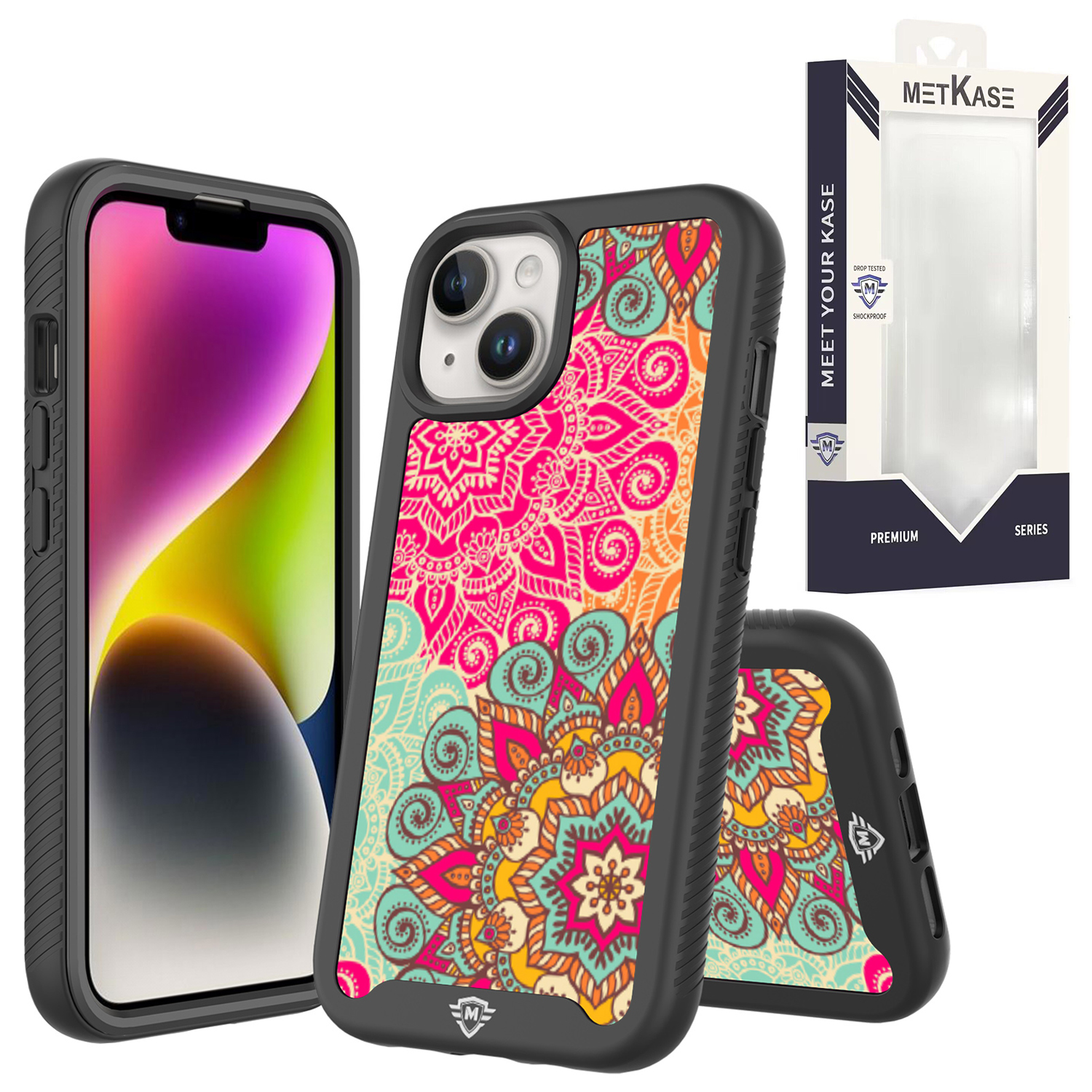for iphone 15 pro metkase premium exotic design hybrid case in slide out package mandala