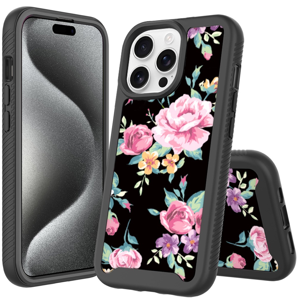 for iphone 15 pro metkase premium exotic design hybrid case in slide out package tropical romantic colorful roses floral