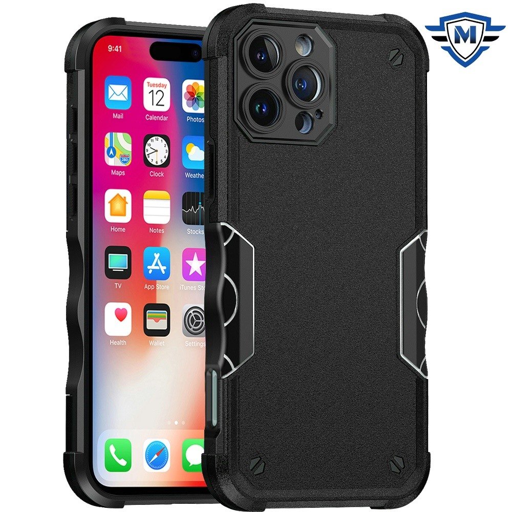 for iphone 16 pro 6.3 inch metkase exquisite tough shockproof hybrid case cover in slide out package black