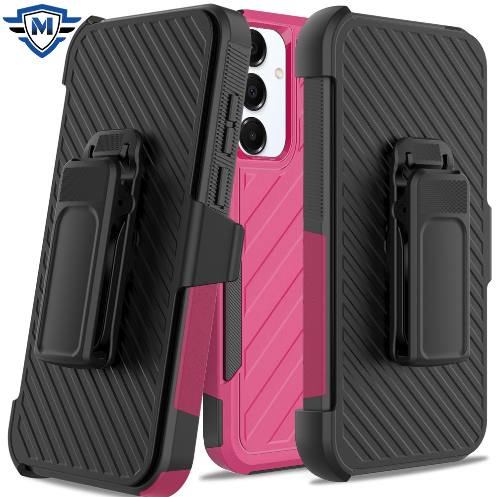metkase for samsung galaxy a26 noble lined shockproof dual layer hybrid with holster hot pink/black