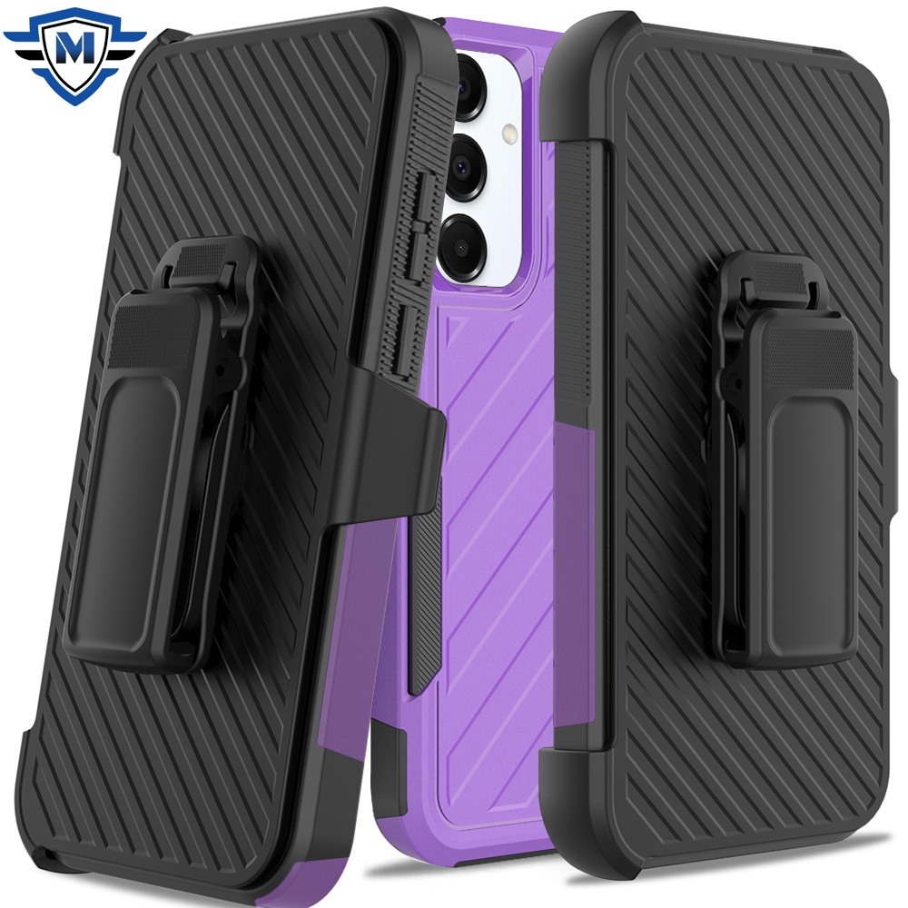 metkase for samsung galaxy a36 / a56 noble lined shockproof dual layer hybrid with holster dark purple/black