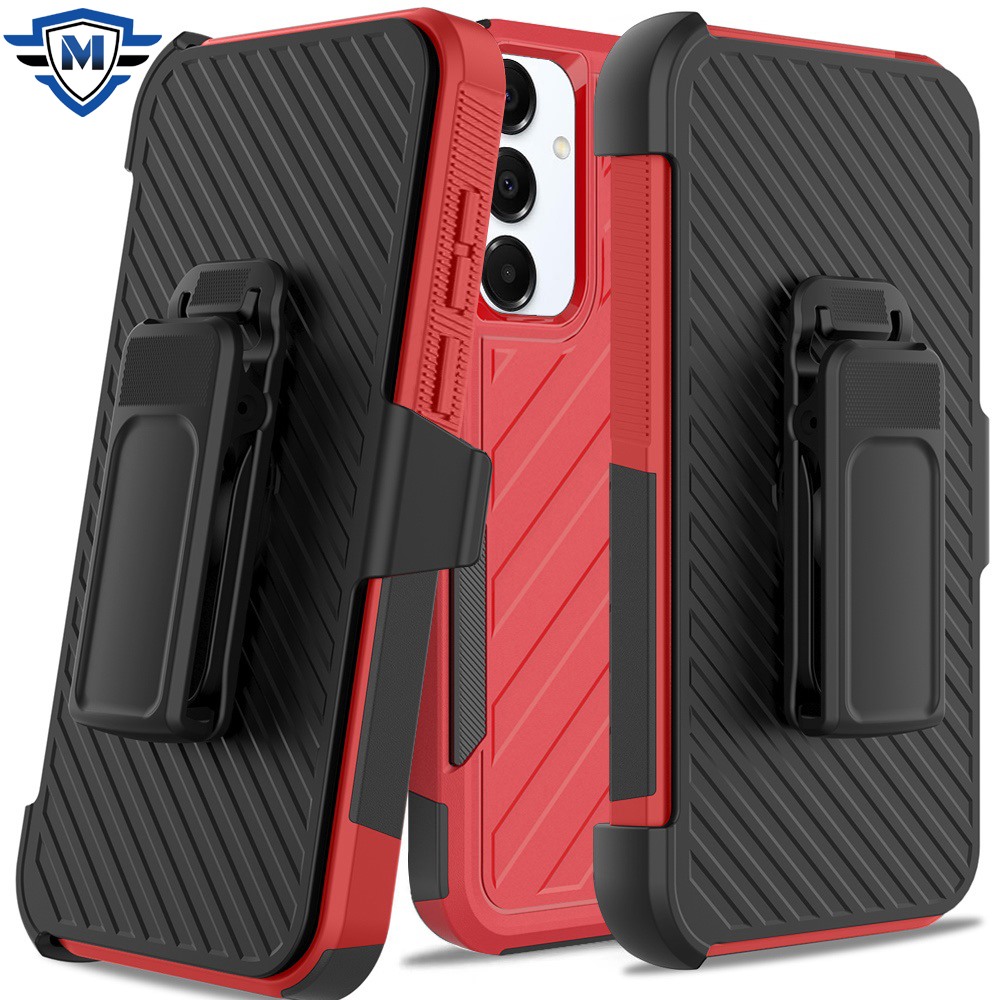 metkase for samsung galaxy a36 / a56 noble lined shockproof dual layer hybrid with holster red/black
