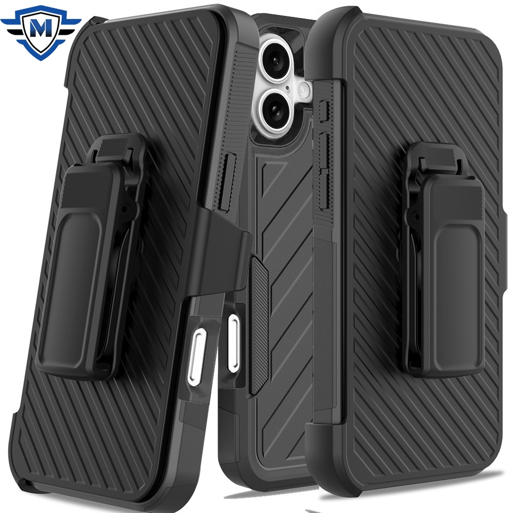 for iphone 16 plus 6.7 inch metkase noble lined shockproof dual layer hybrid in slide out package black/black
