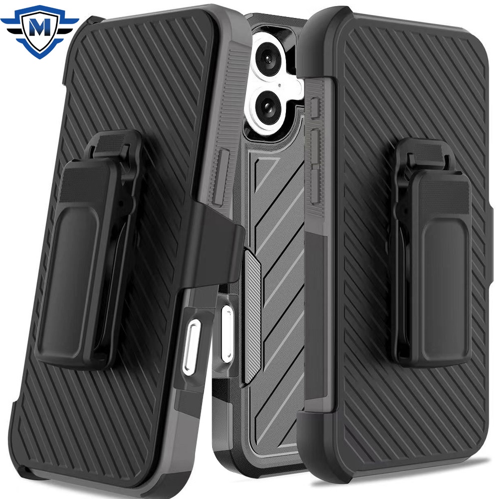 for iphone 16 plus 6.7 inch metkase noble lined shockproof dual layer hybrid in slide out package black/grey