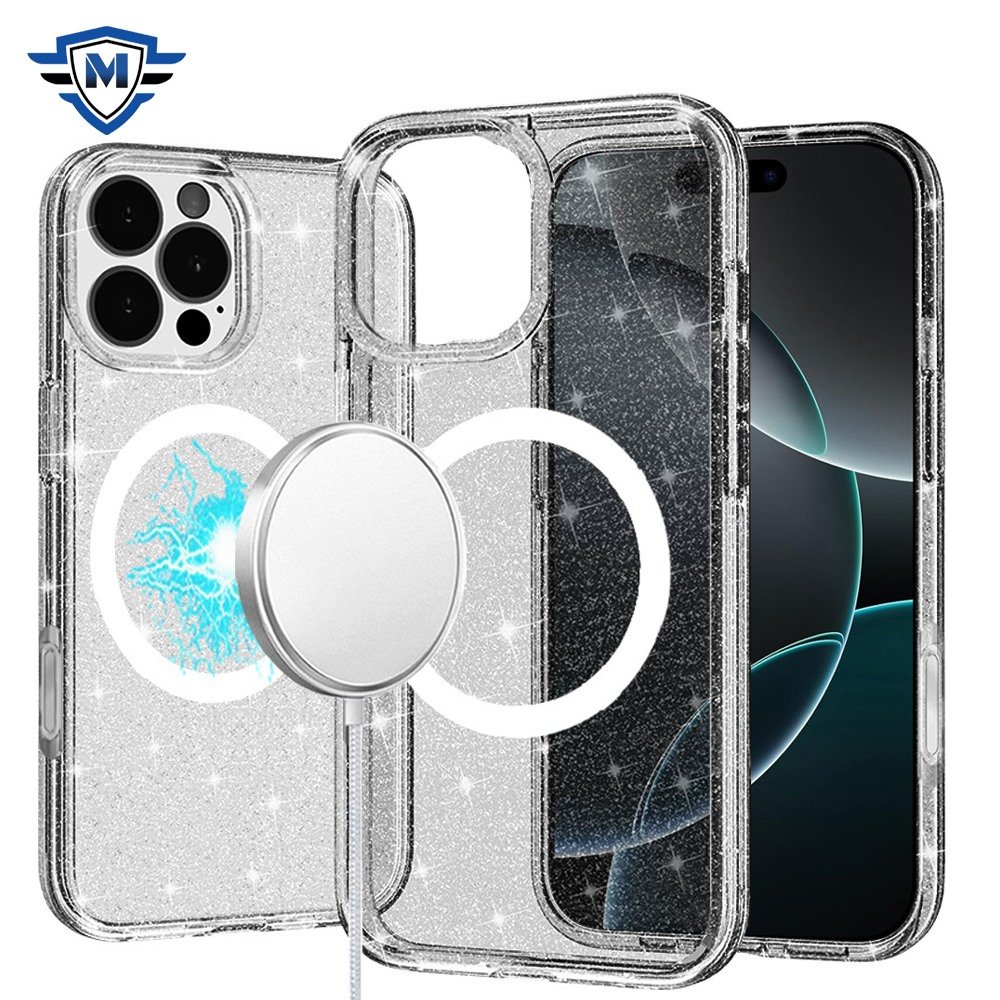 for iphone 16 pro 6.3 inch metkase glitter ultra [magnetic circle] thick 3mm transparent hybrid in slide out package smoke