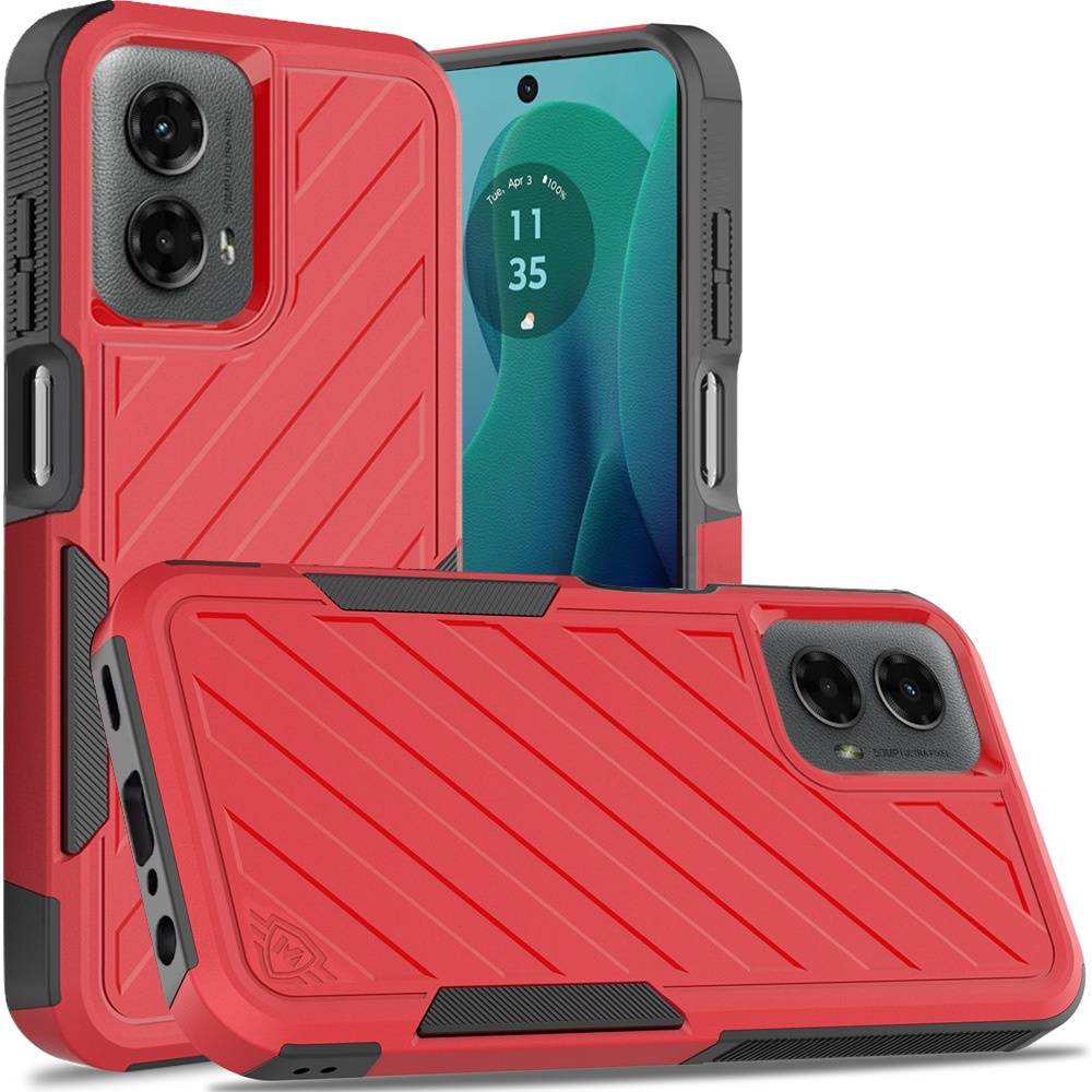 for motorola moto g 5g (2024) noble lined shockproof dual layer hybrid red/black