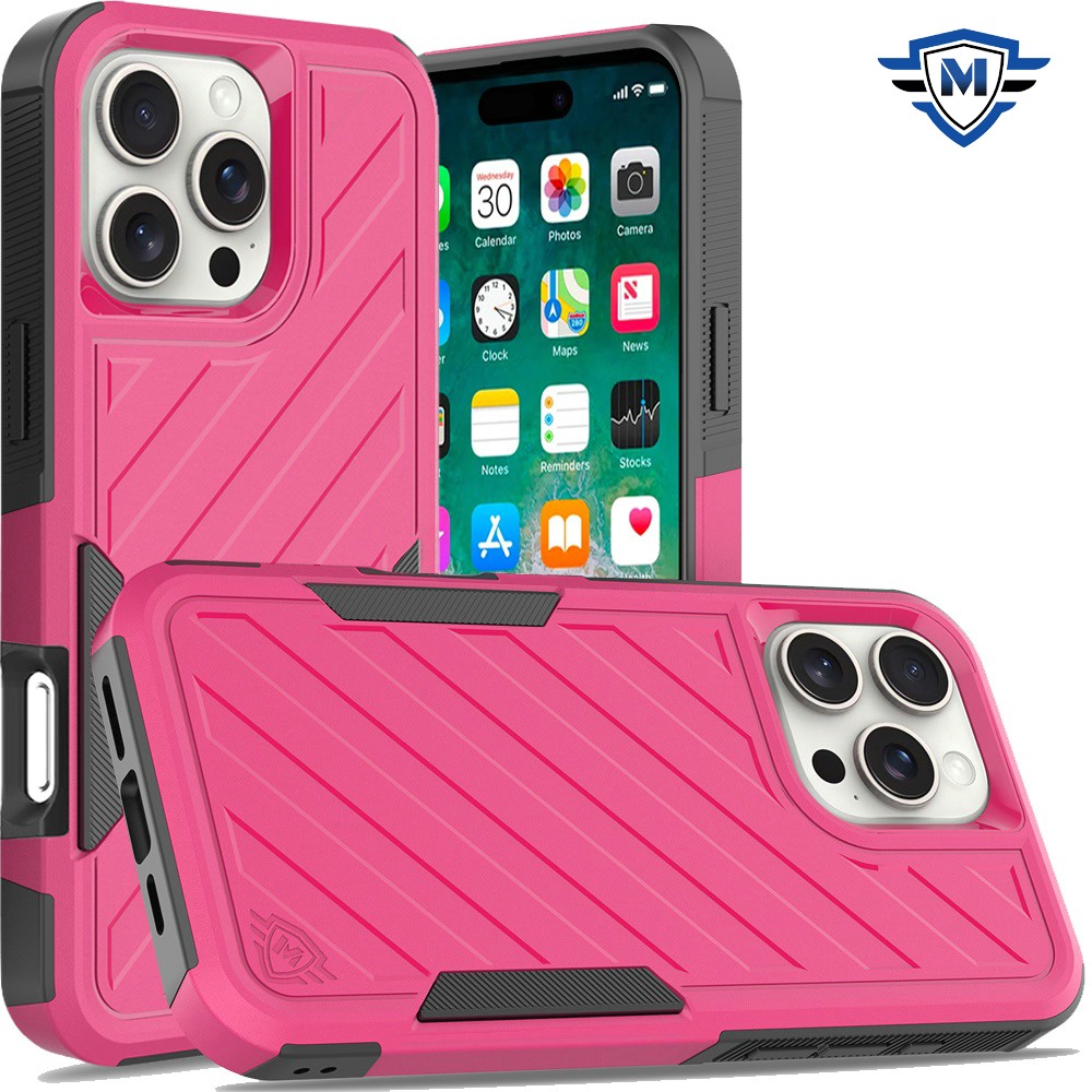 for iphone 16 pro max 6.9 inch metkase noble lined shockproof dual layer hybrid in slide out package hot pink/black