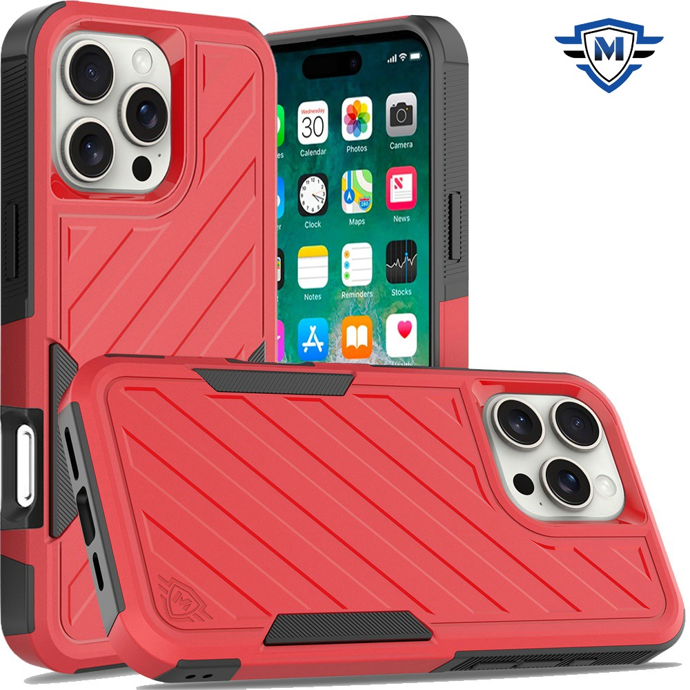 for iphone 16 pro max 6.9 inch metkase noble lined shockproof dual layer hybrid in slide out package red/black