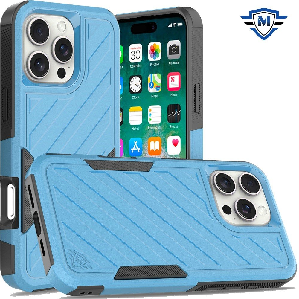for iphone 16 pro max 6.9 inch metkase noble lined shockproof dual layer hybrid in slide out package sky blue/black