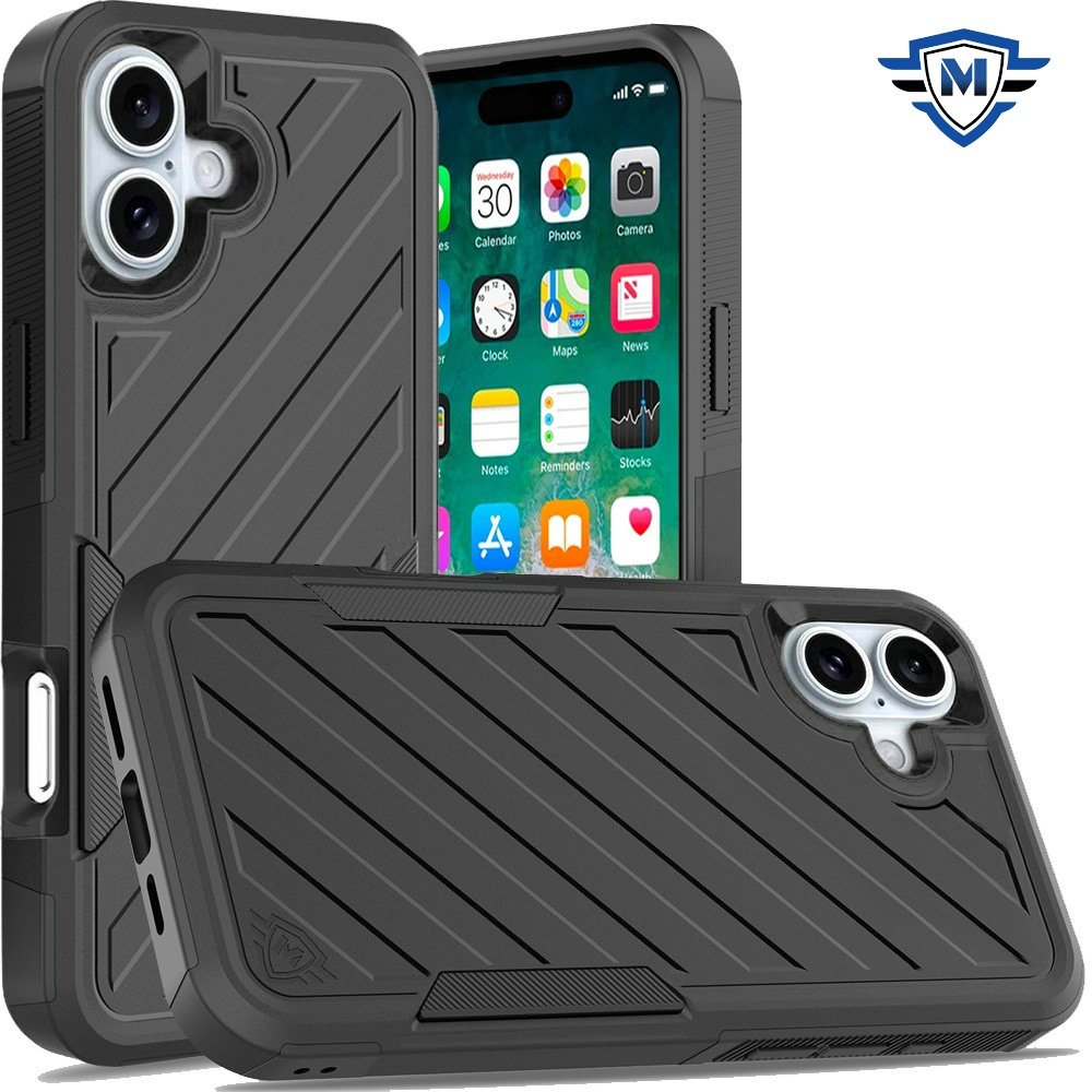 for iphone 16 plus 6.7 inch metkase noble lined shockproof dual layer hybrid in slide out package black/black