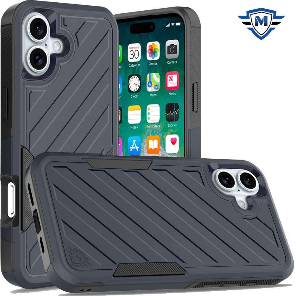 for iphone 16 plus 6.7 inch metkase noble lined shockproof dual layer hybrid in slide out package blue/black