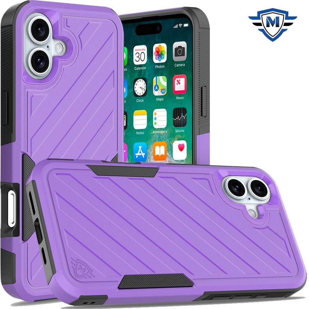 for iphone 16 plus 6.7 inch metkase noble lined shockproof dual layer hybrid in slide out package dark purple/black