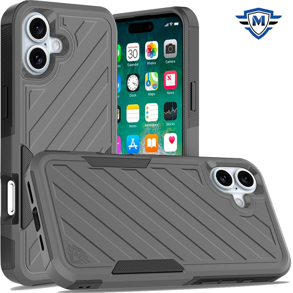 for iphone 16 plus 6.7 inch metkase noble lined shockproof dual layer hybrid in slide out package grey/black