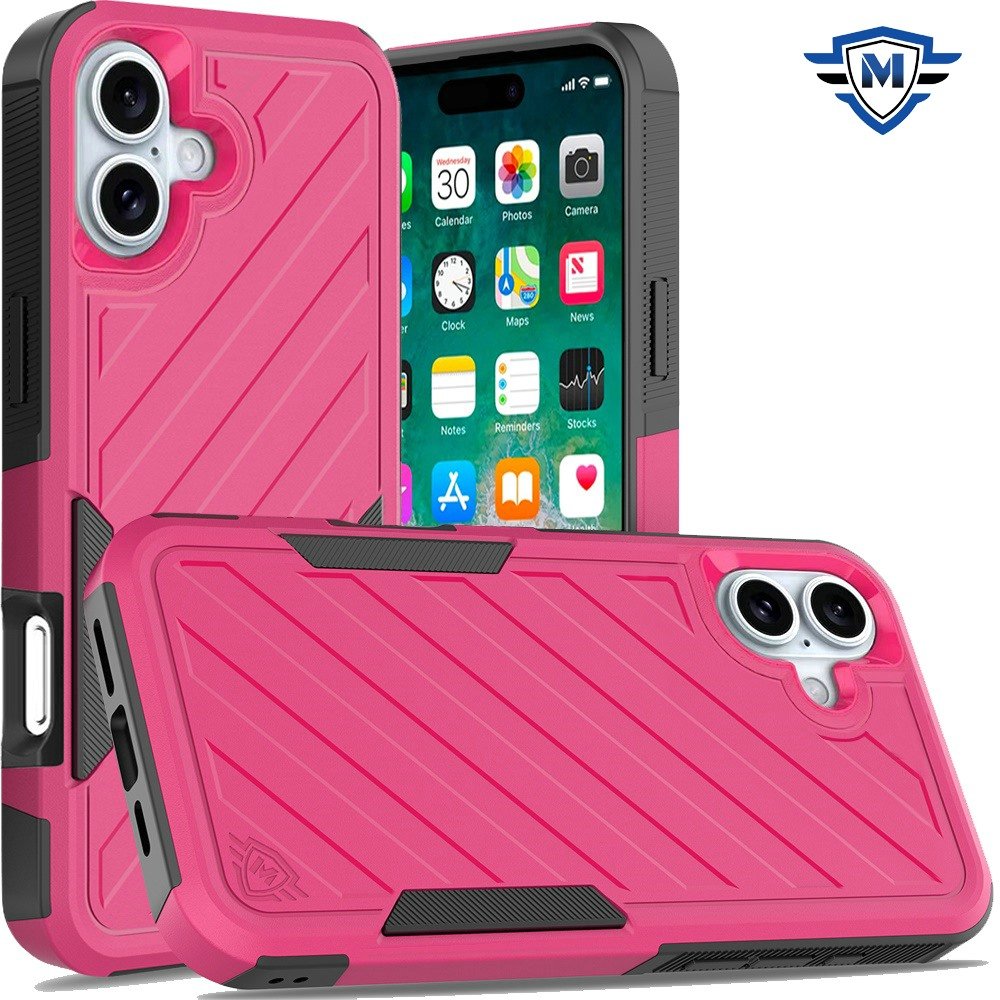 for iphone 16 plus 6.7 inch metkase noble lined shockproof dual layer hybrid in slide out package hot pink/black