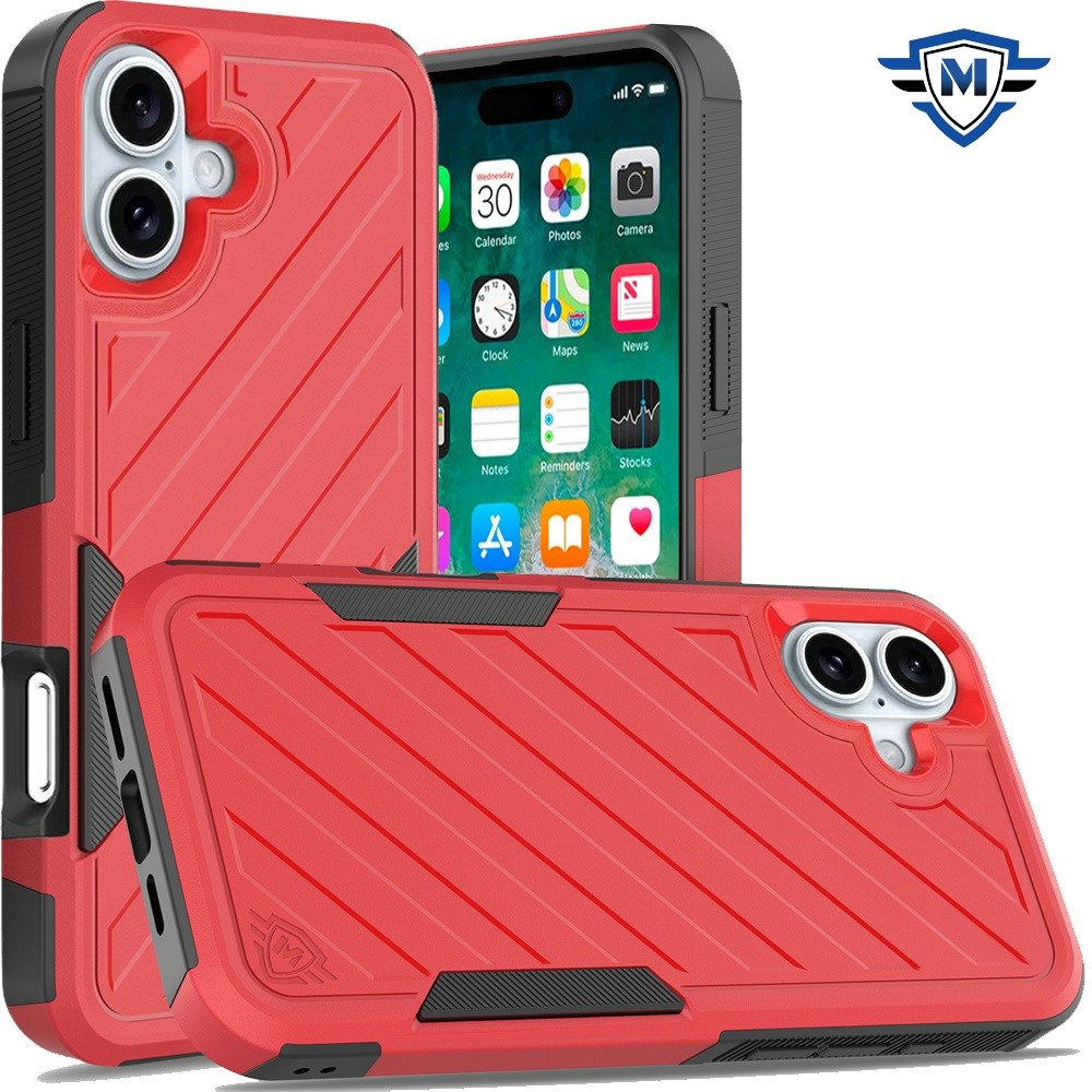 for iphone 16 plus 6.7 inch metkase noble lined shockproof dual layer hybrid in slide out package red/black