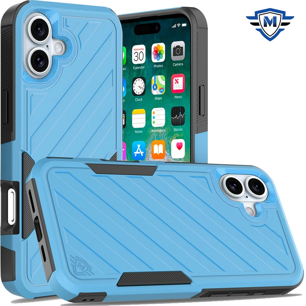 for iphone 16 plus 6.7 inch metkase noble lined shockproof dual layer hybrid in slide out package sky blue/black
