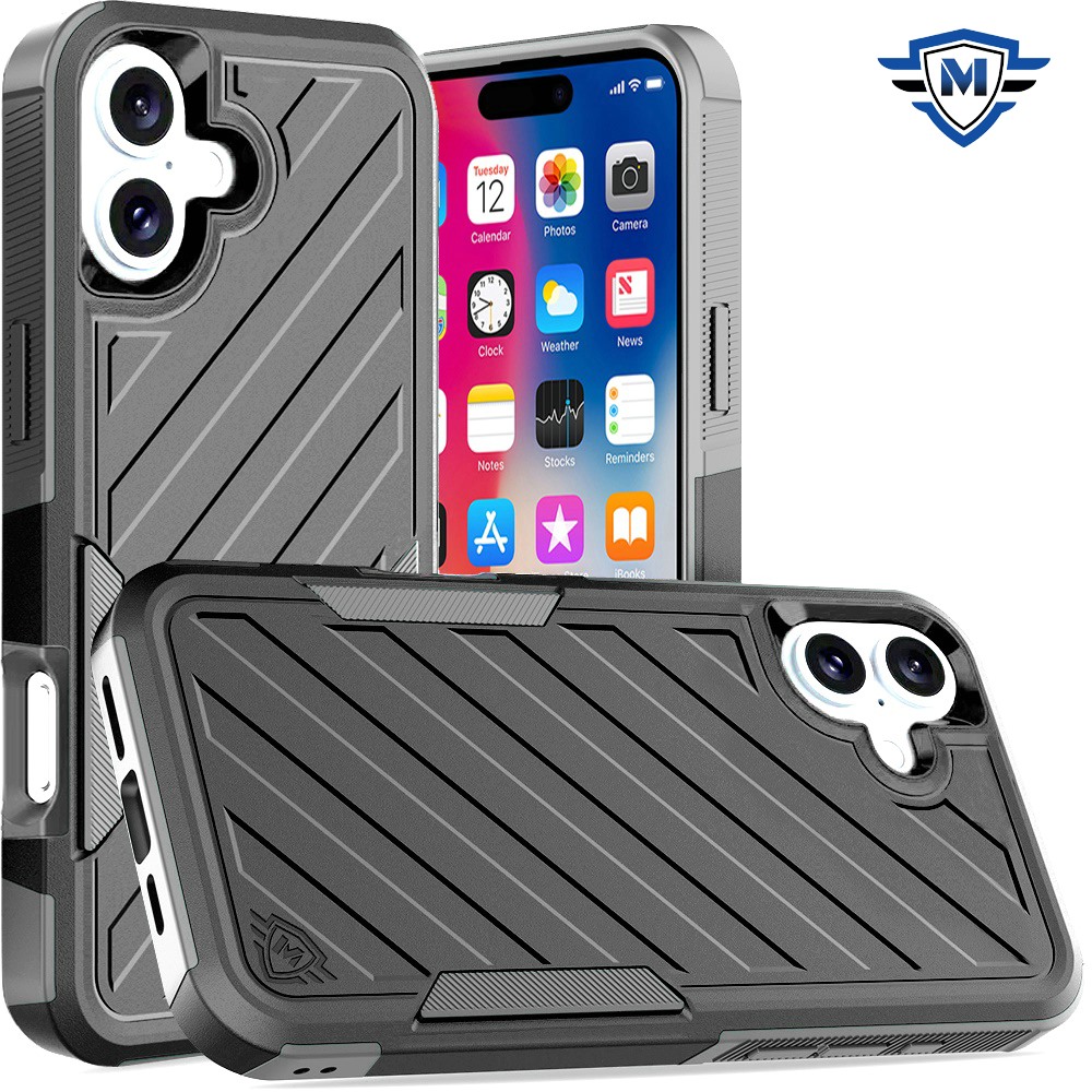 for iphone 16 6.1 inch metkase noble lined shockproof dual layer hybrid in slide out package black/grey