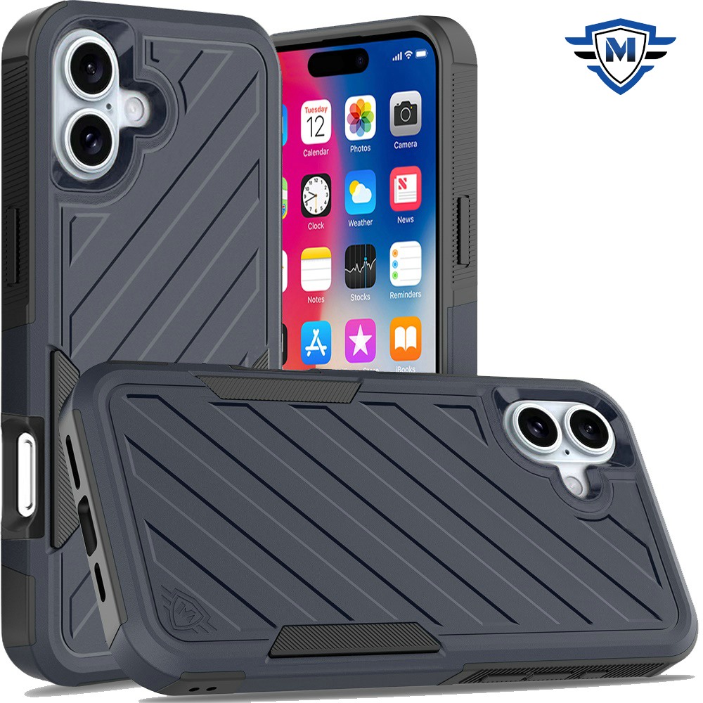 for iphone 16 6.1 inch metkase noble lined shockproof dual layer hybrid in slide out package blue/black