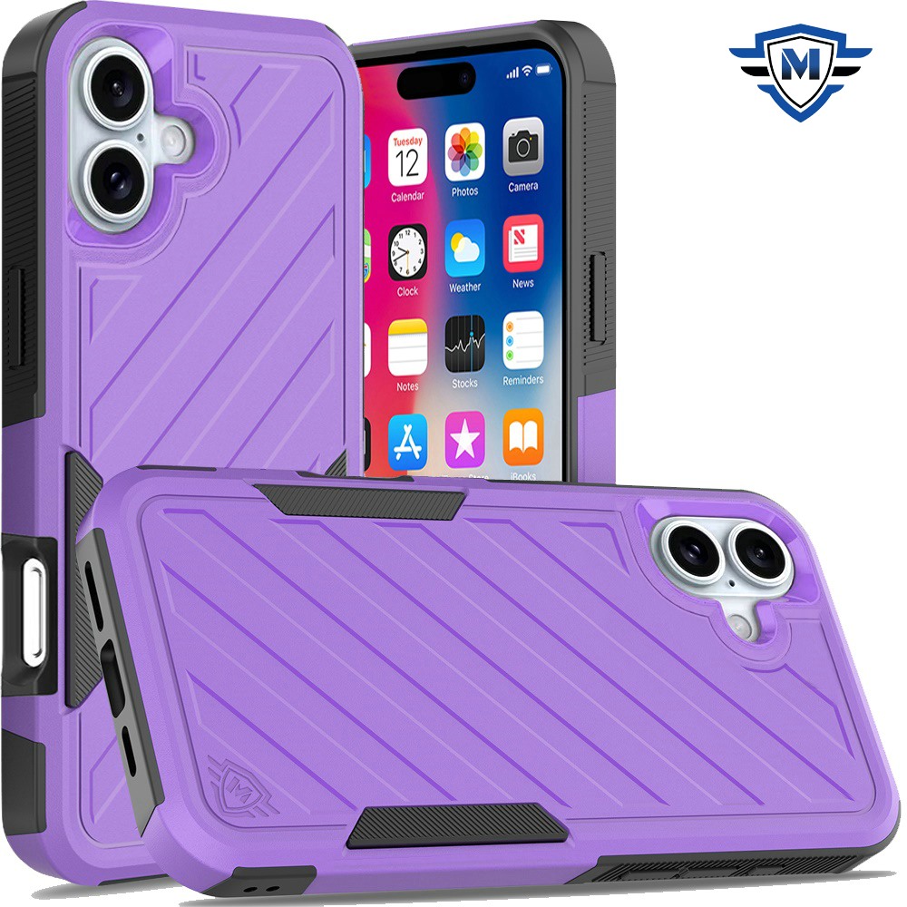 for iphone 16 6.1 inch metkase noble lined shockproof dual layer hybrid in slide out package dark purple/black