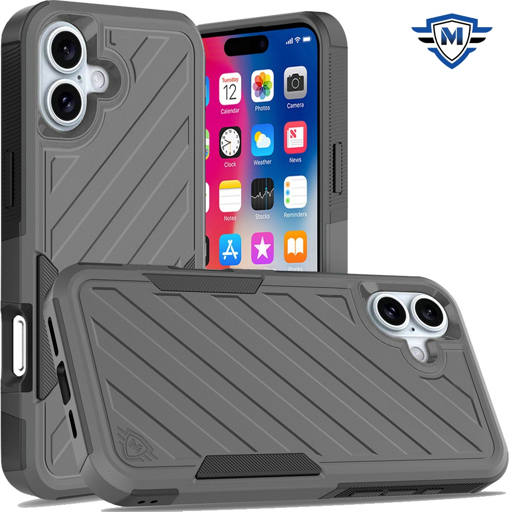 for iphone 16 6.1 inch metkase noble lined shockproof dual layer hybrid in slide out package grey/black