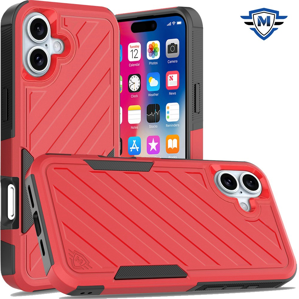 for iphone 16 6.1 inch metkase noble lined shockproof dual layer hybrid in slide out package red/black