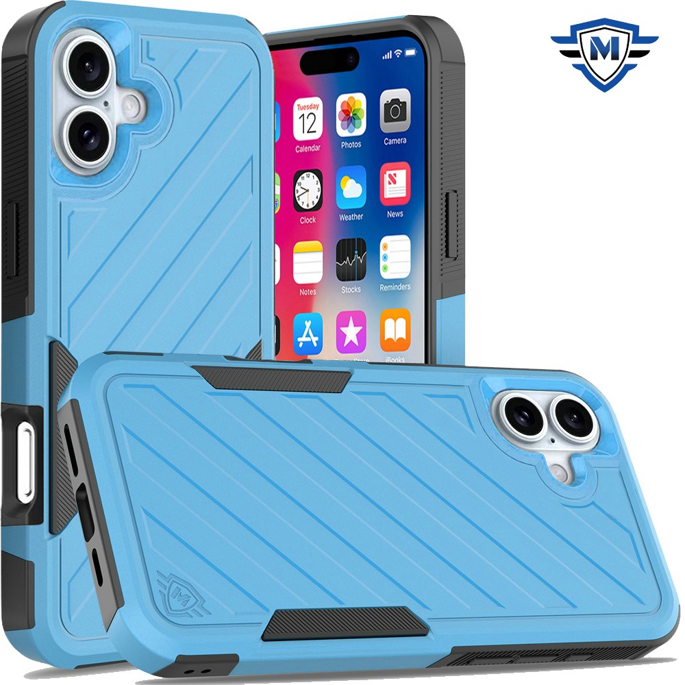for iphone 16 6.1 inch metkase noble lined shockproof dual layer hybrid in slide out package sky blue/black