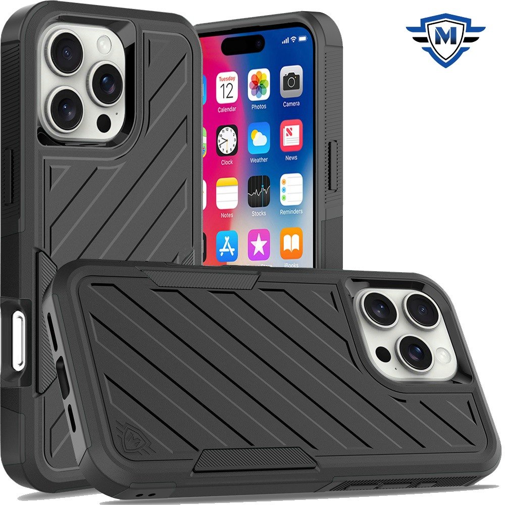 for iphone 16 pro 6.3 inch metkase noble lined shockproof dual layer hybrid in slide out package black/black