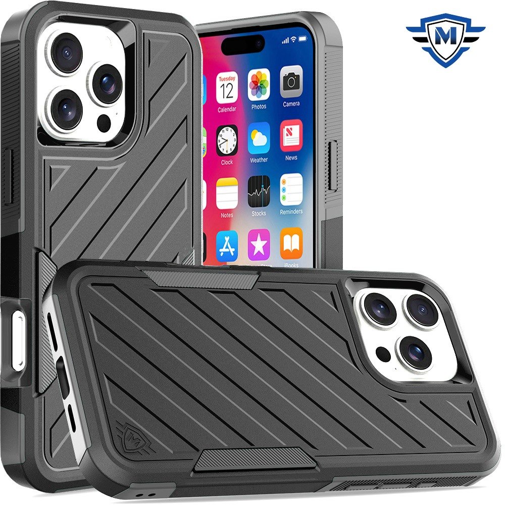 for iphone 16 pro 6.3 inch metkase noble lined shockproof dual layer hybrid in slide out package black/grey