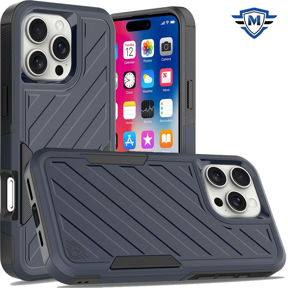 for iphone 16 pro 6.3 inch metkase noble lined shockproof dual layer hybrid in slide out package blue/black