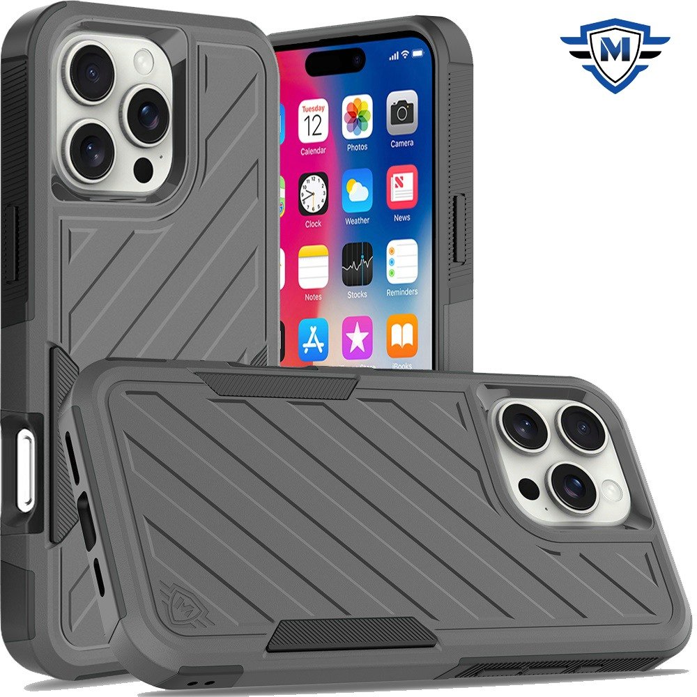 for iphone 16 pro 6.3 inch metkase noble lined shockproof dual layer hybrid in slide out package grey/black