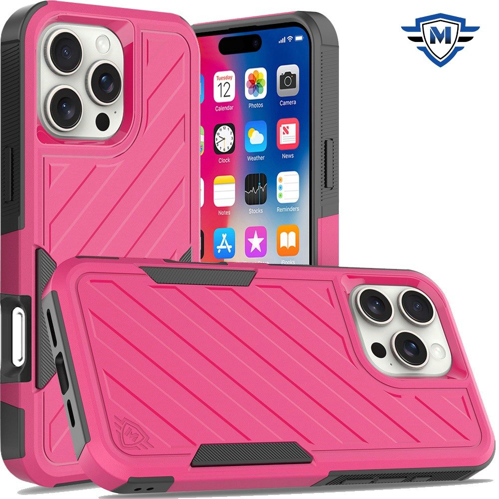 for iphone 16 pro 6.3 inch metkase noble lined shockproof dual layer hybrid in slide out package hot pink/black