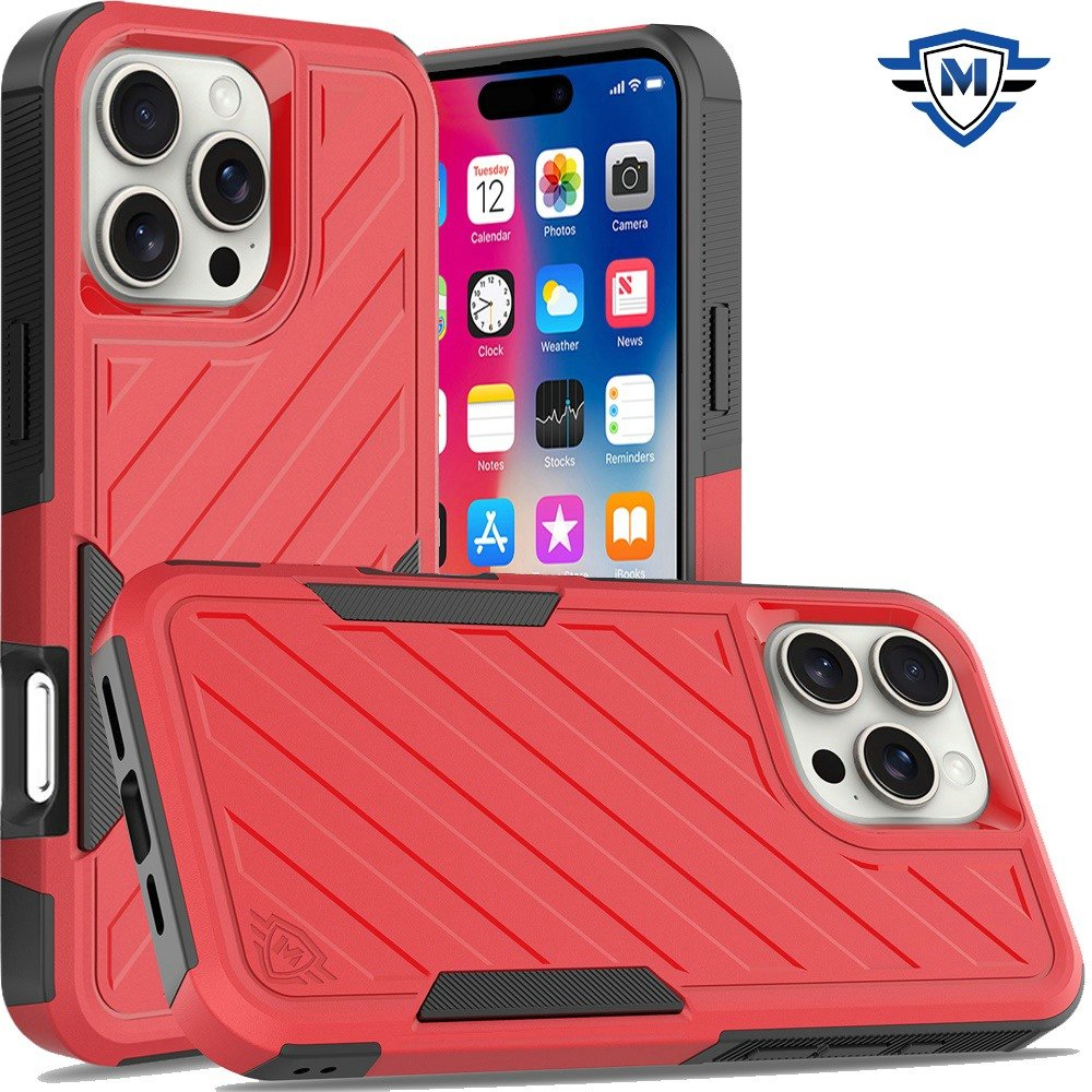 for iphone 16 pro 6.3 inch metkase noble lined shockproof dual layer hybrid in slide out package red/black
