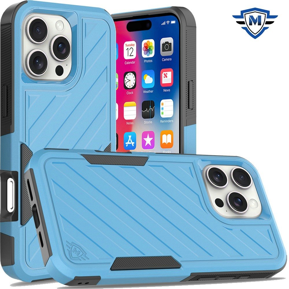 for iphone 16 pro 6.3 inch metkase noble lined shockproof dual layer hybrid in slide out package sky blue/black
