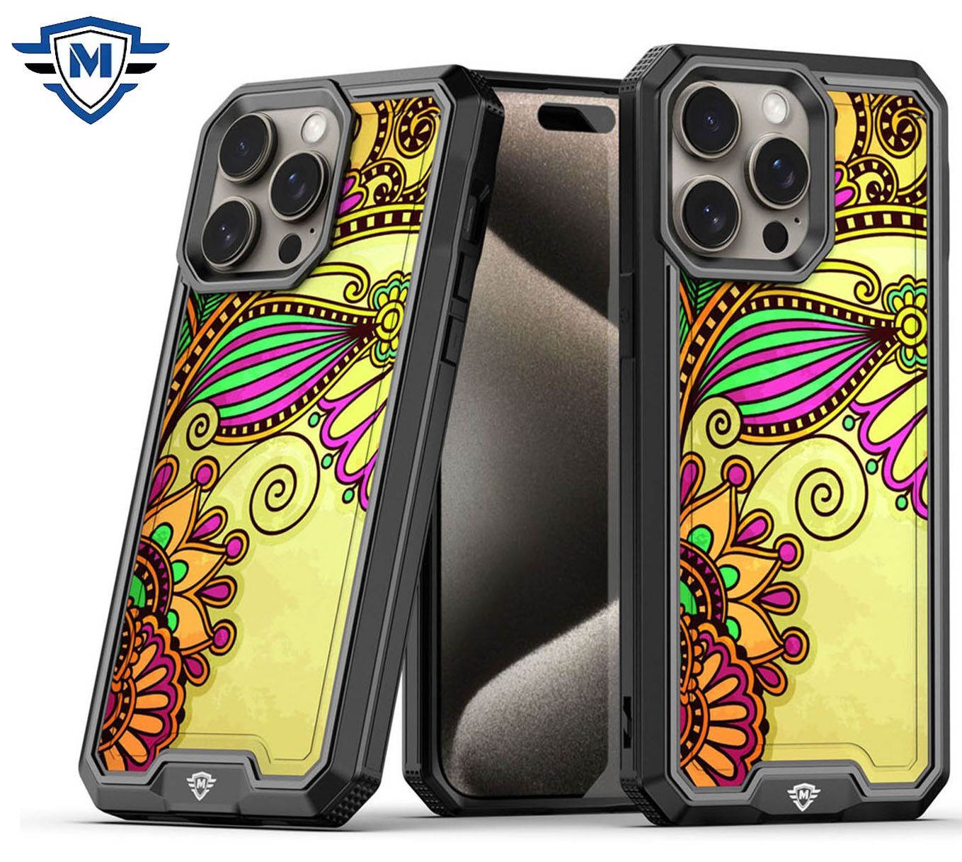 for iphone 15 pro metkase premium rank design fused hybrid in slide out package antique flower