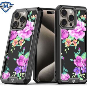 for iphone 15 pro metkase premium rank design fused hybrid in slide out package tropical romantic colorful roses floral