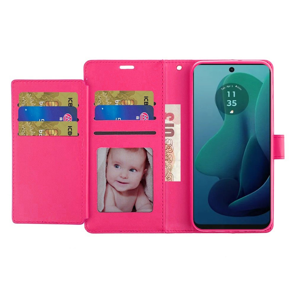 for motorola moto g 5g (2024) wallet id card holder case cover hot pink
