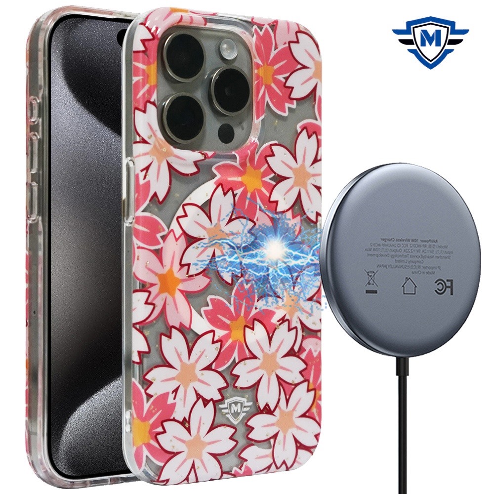 for iphone 15 pro metkase floral design [magnetic circle] transparent hybrid bauhinia orchid