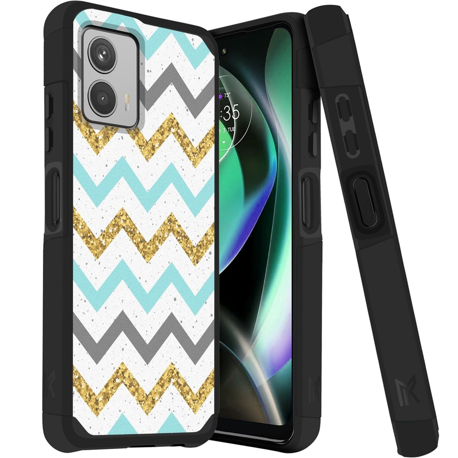 for motorola moto g 5g (2023) tough strong hybrid (magnet mount friendly) case cover zigzag