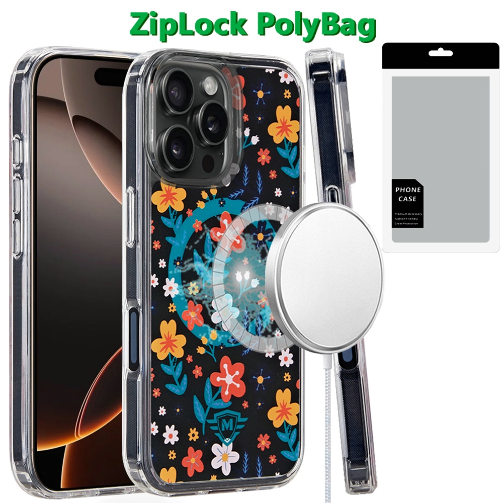 [polybag] for iphone 16 pro 6.3 inch magnetic space uv design case nightly floral