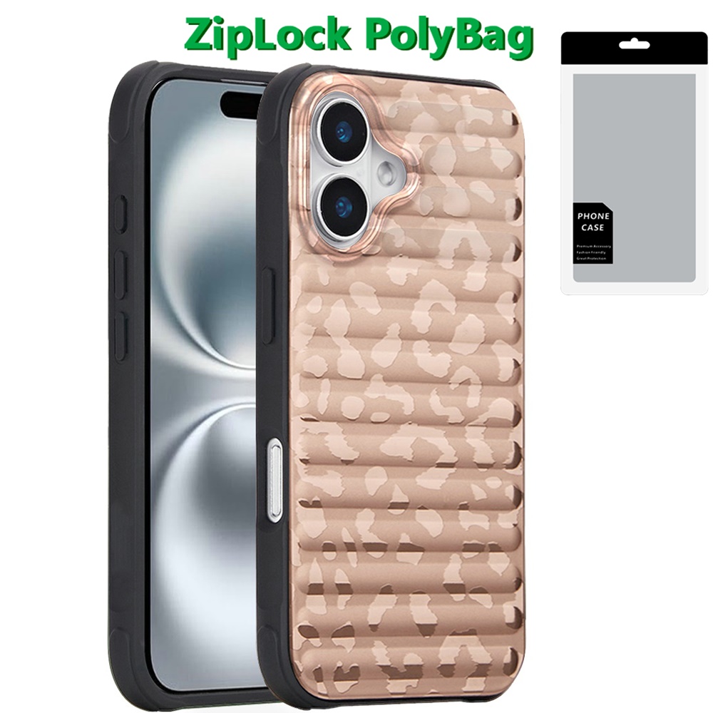 [polybag] for iphone 16 6.1 inch magnetic chrome case rose gold leopard