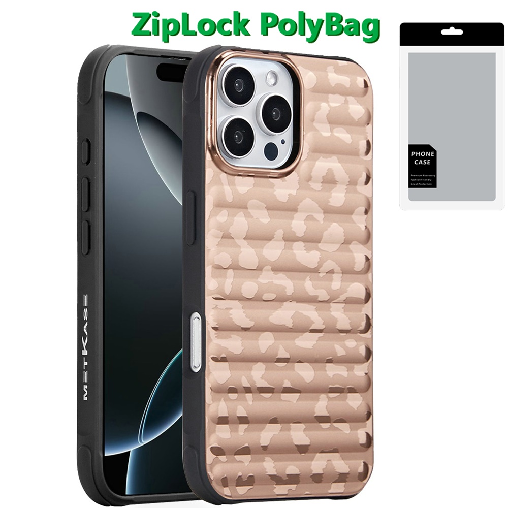 [polybag] for iphone 16 pro 6.3 inch magnetic chrome case rose gold leopard