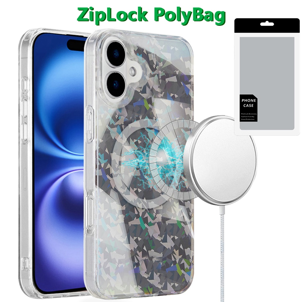 [polybag] for iphone 16 plus 6.7 inch magnetic double layer imd design case smoke holographic