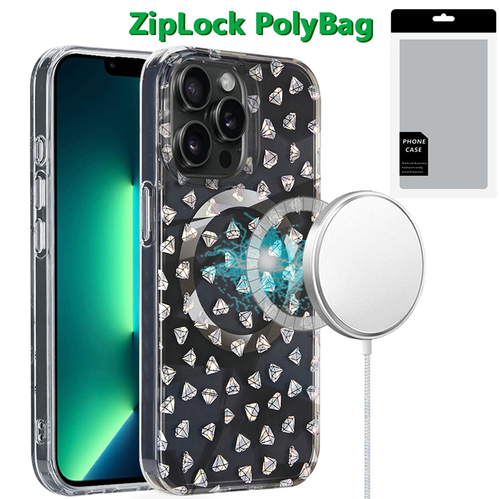 [polybag] for iphone 13 pro max magnetic double layer imd design case smoke diamond holographic