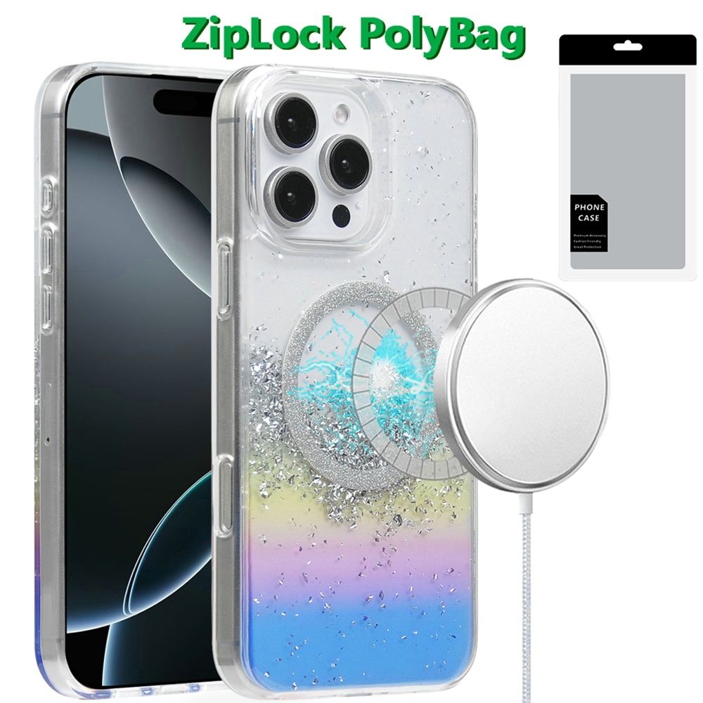 [polybag] for iphone 16 pro 6.3 inch magnetic glitter epoxy transparent hybrid colorful