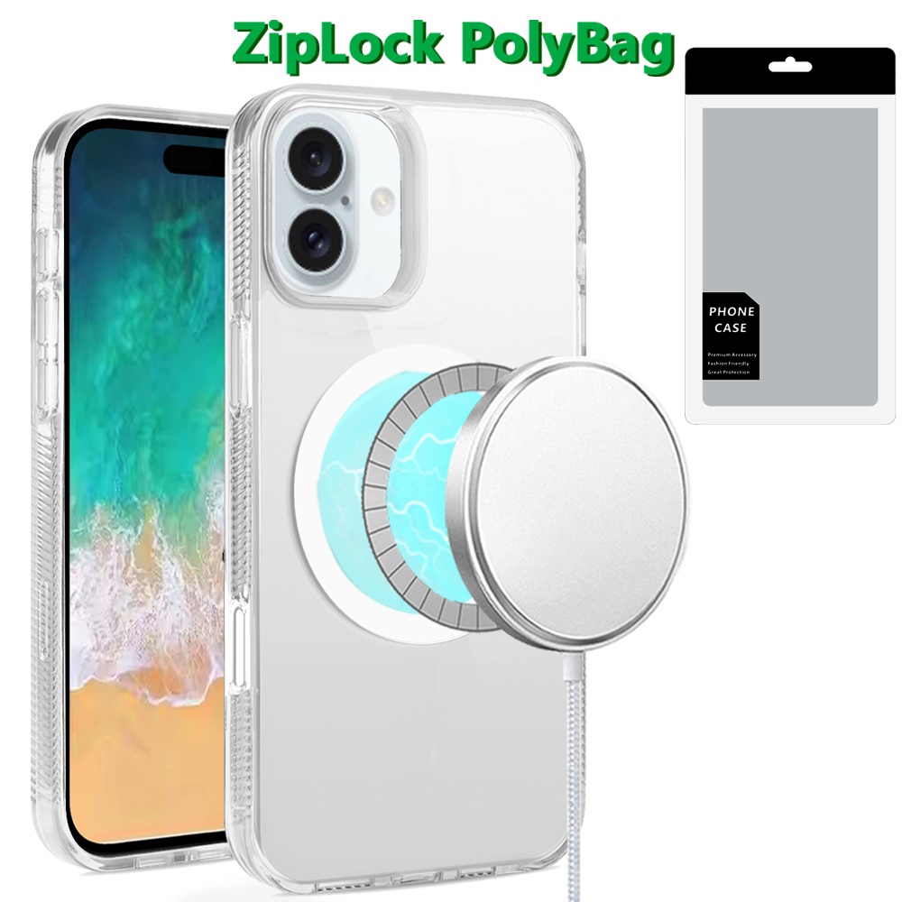 [polybag] for iphone 16 plus 6.7 inch pure transparent [magnetic circle] high quality ultra thick hybrid clear